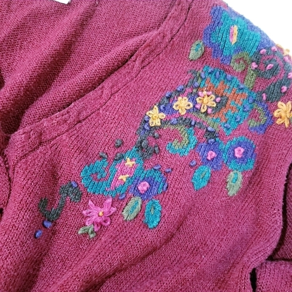 JANTZEN CLASSICS Vintage Vtg 80s Embrodiered Floral Pulliver Sweater 2x XXL - Picture 9 of 13